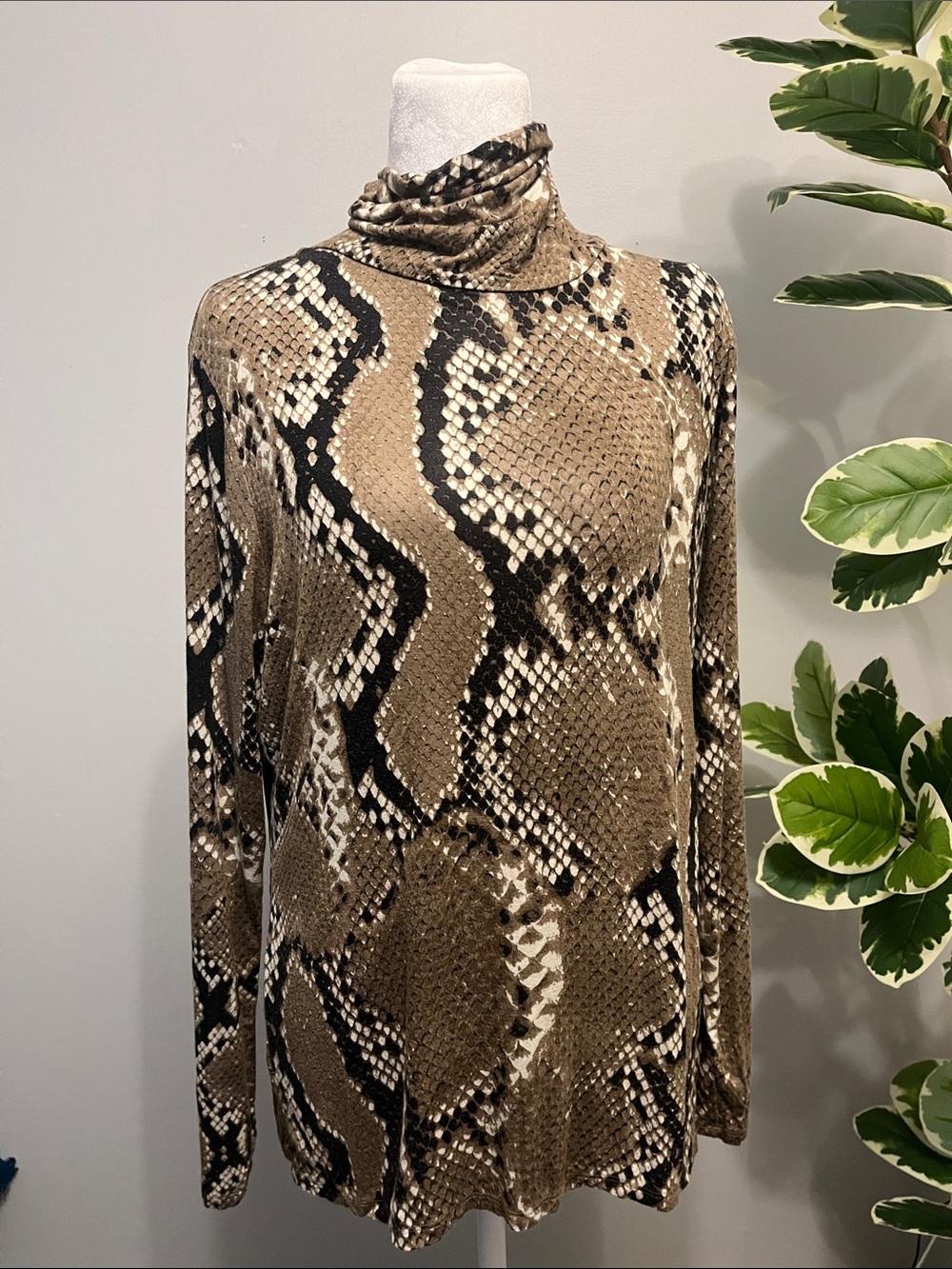 Investments Brown and Black Snake-Print Turtleneck